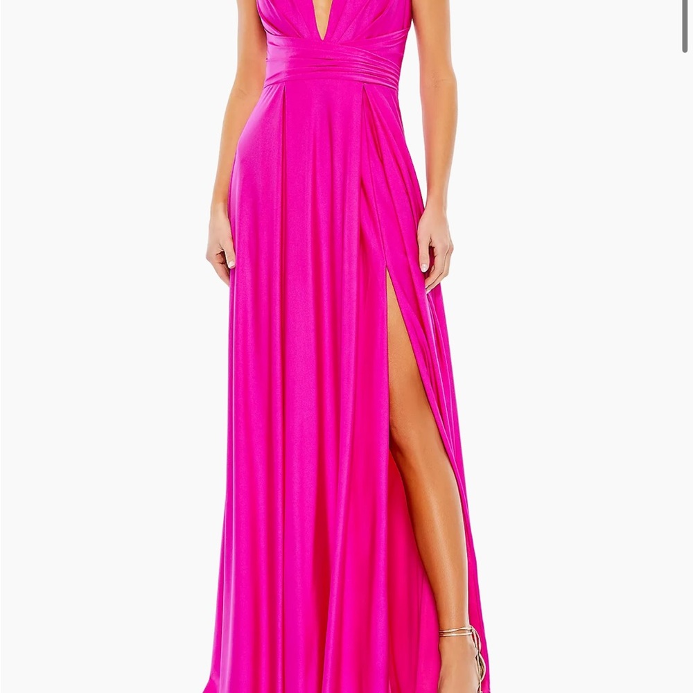Mac Duggal Ieena Satin Vneck gown Fuschia